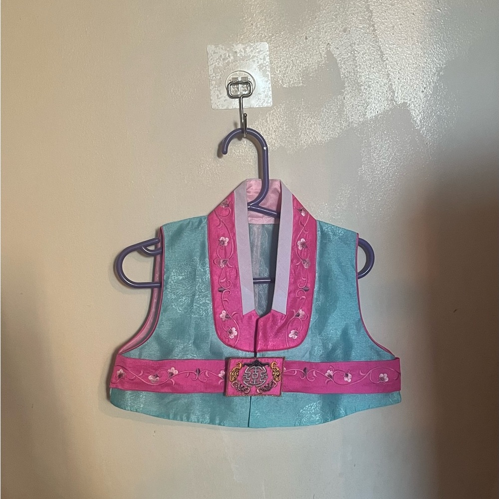 Kids Pink and Blue Embroidered Vest Hanbok